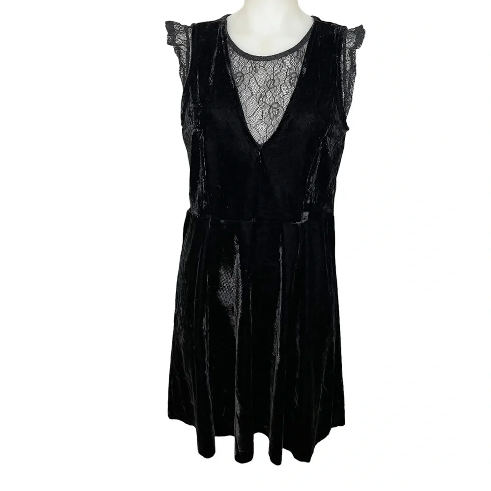 Black Velour And Lace Dress - Picture 1 of 8